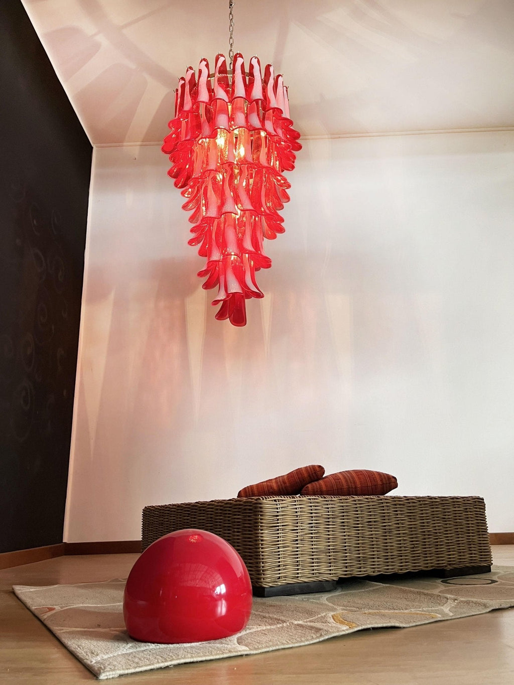 Murano Glass Red Petals Spiral Chandelier