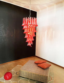 Murano Glass Red Petals Spiral Chandelier
