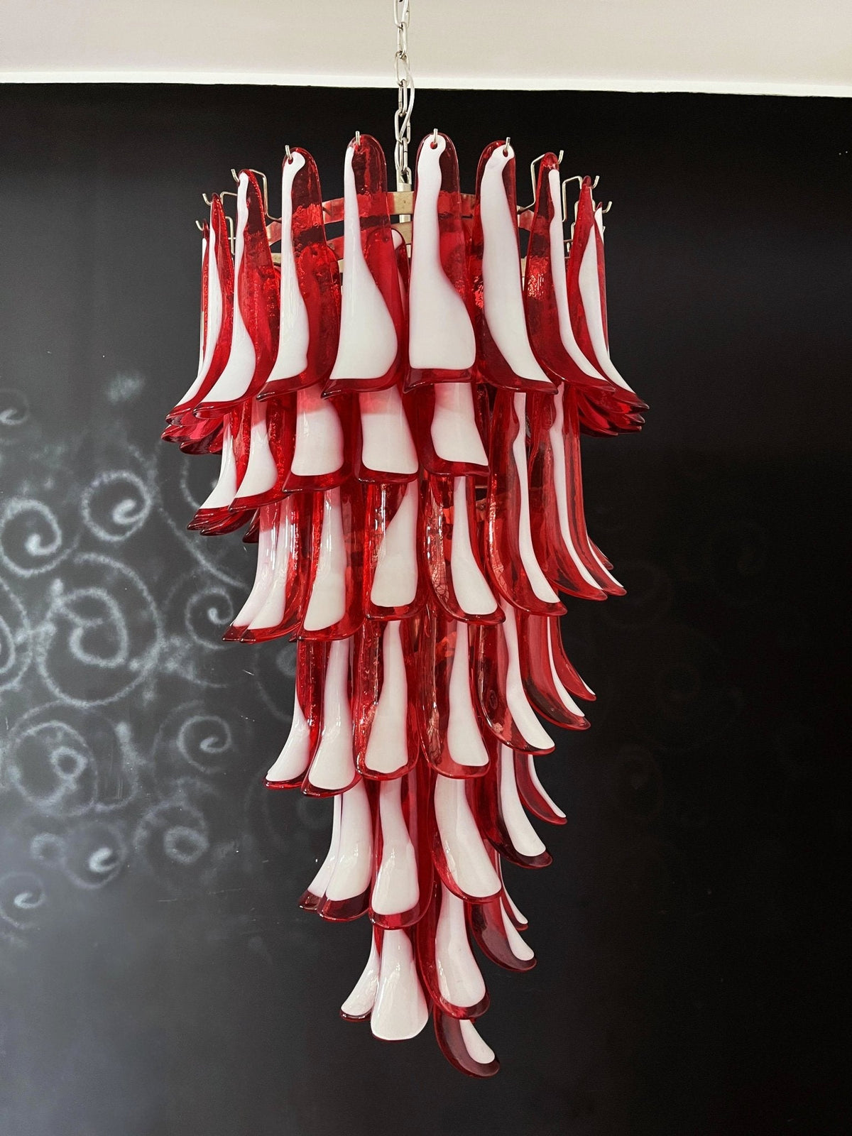 Murano Glass Red Petals Spiral Chandelier
