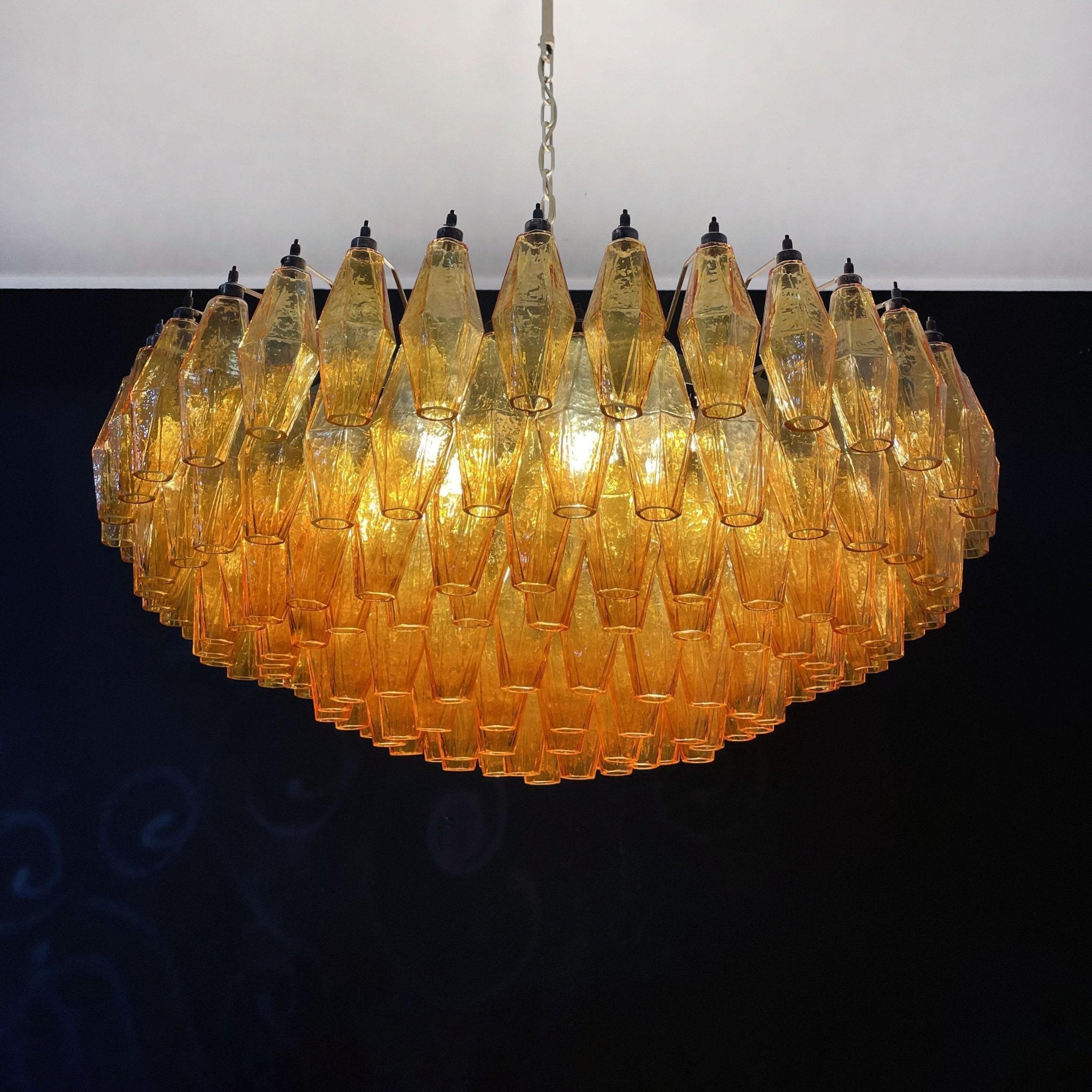 Designer Murano Rhombus Amber Glass Chandelier