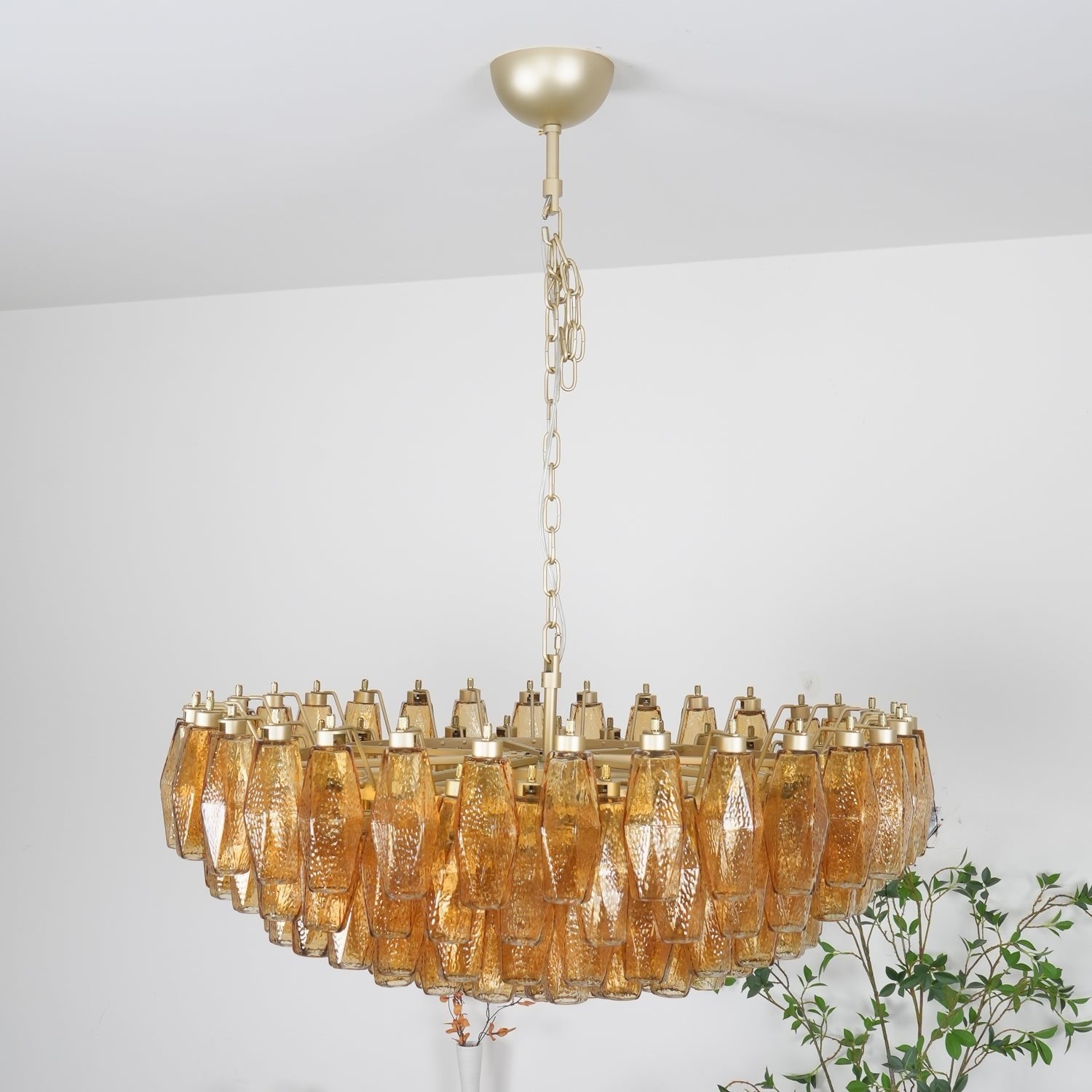 Designer Murano Rhombus Amber Glass Chandelier