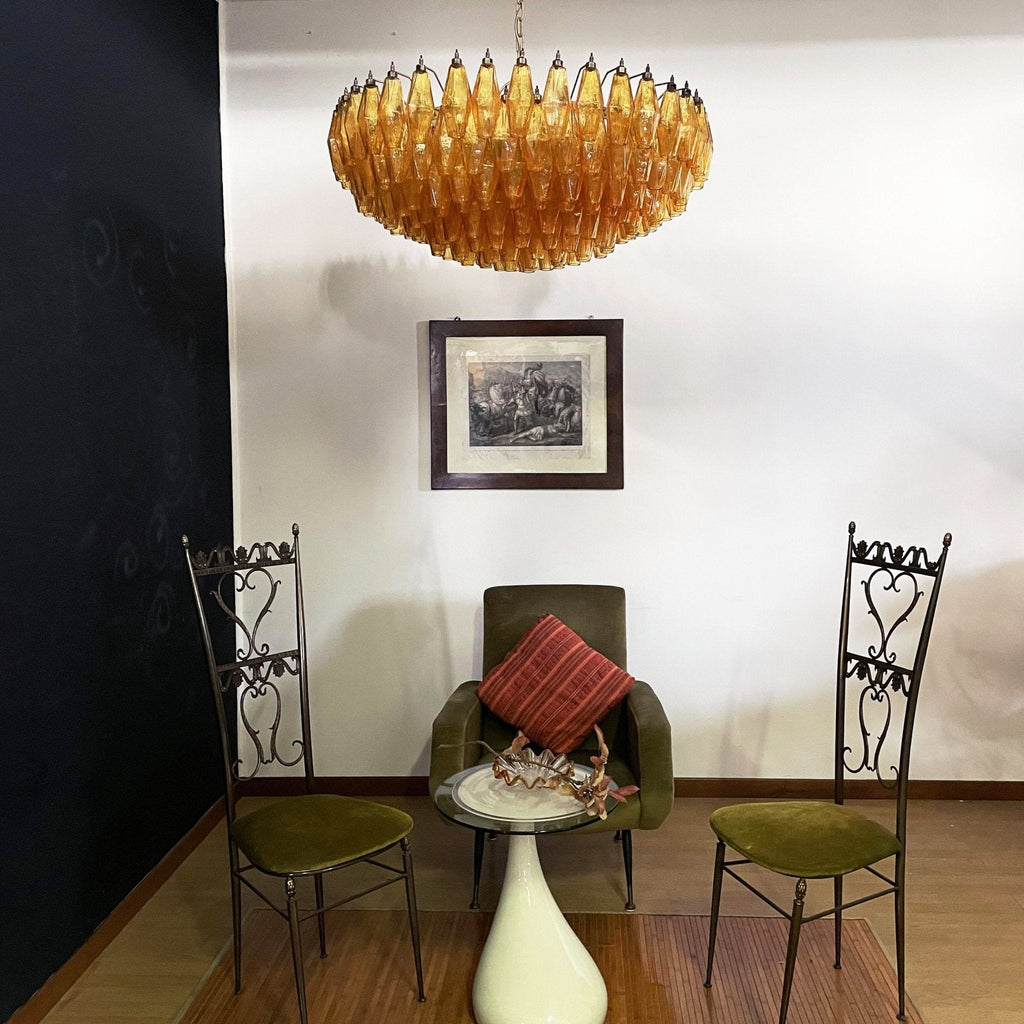 Designer Murano Rhombus Amber Glass Chandelier