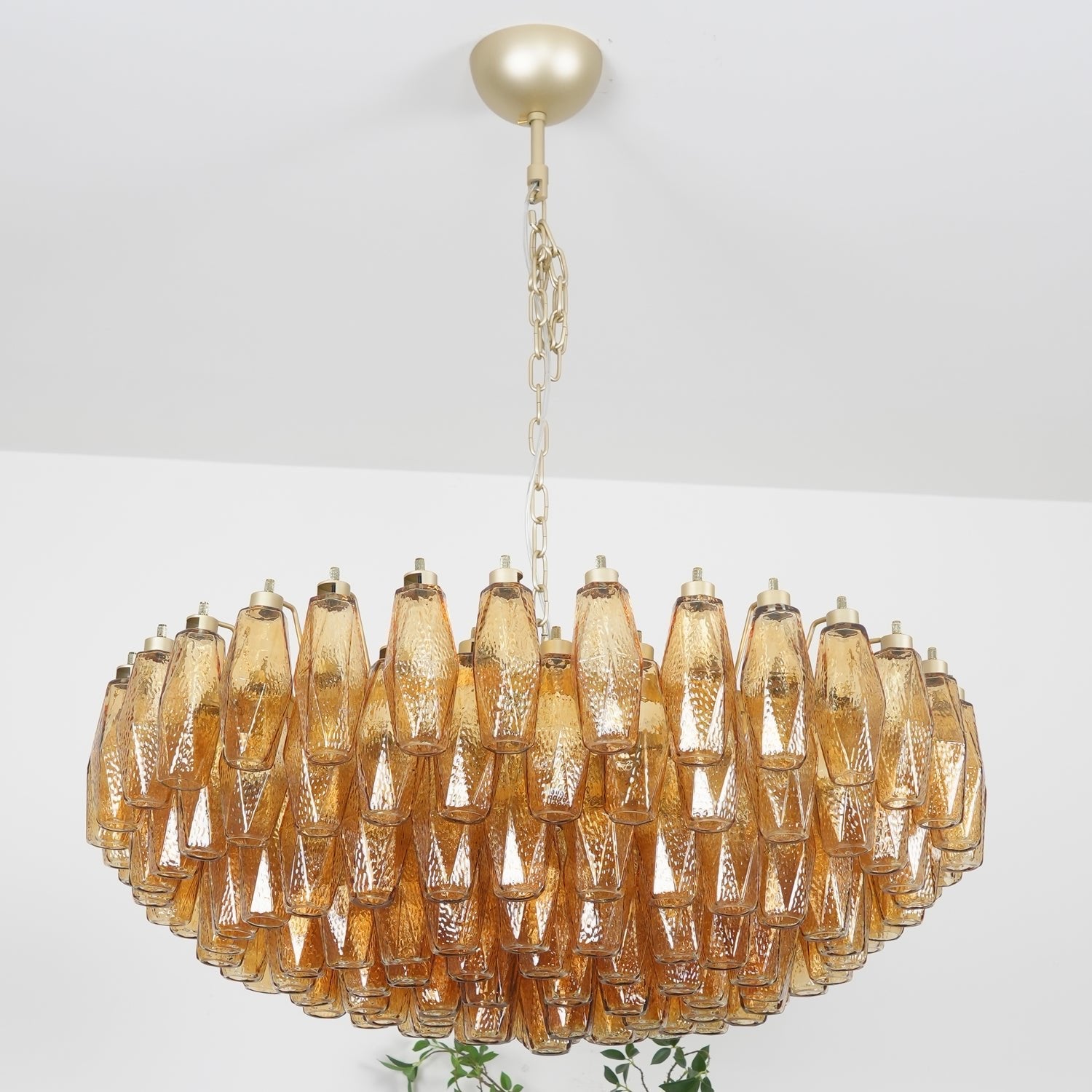 Designer Murano Rhombus Amber Glass Chandelier