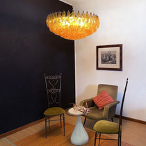 Designer Murano Rhombus Amber Glass Chandelier