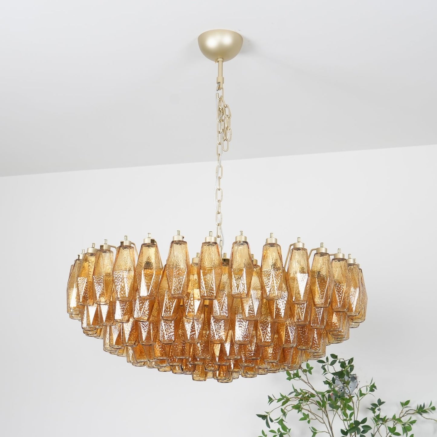 Designer Murano Rhombus Amber Glass Chandelier