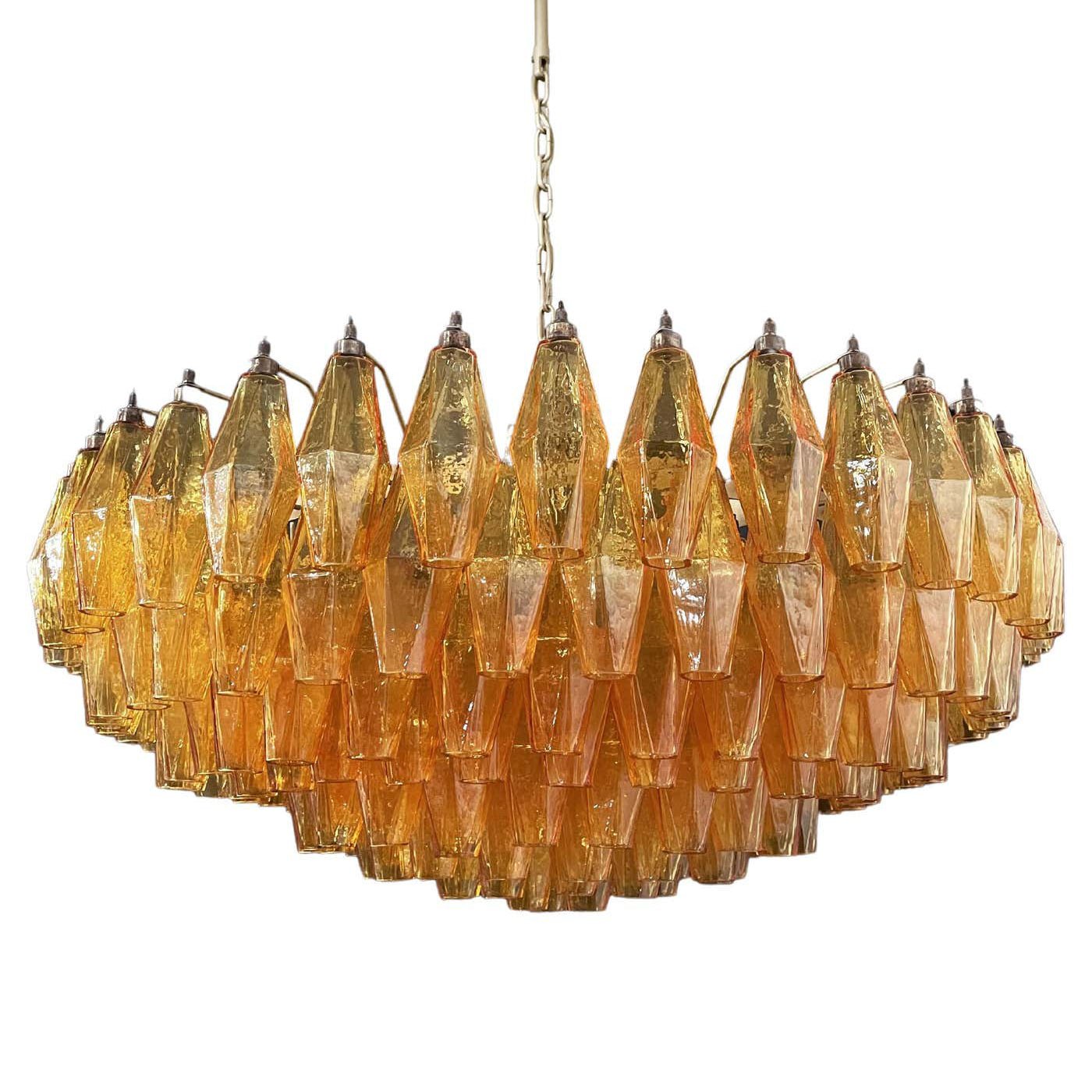 Designer Murano Rhombus Amber Glass Chandelier
