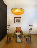 Designer Murano Rhombus Amber Glass Chandelier