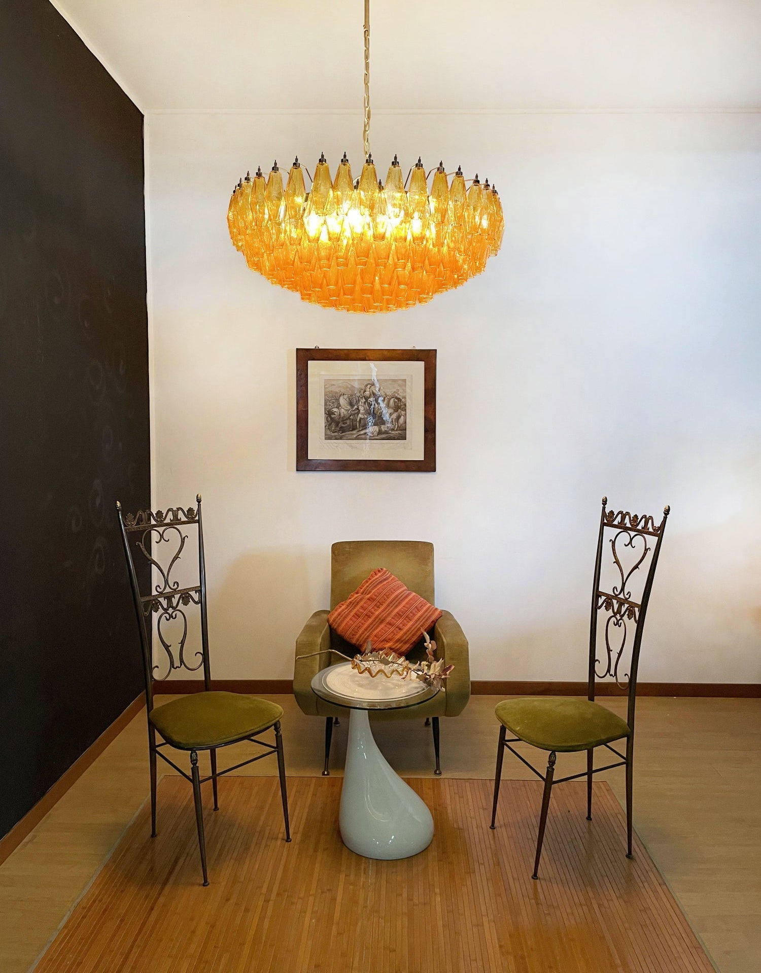 Designer Murano Rhombus Amber Glass Chandelier