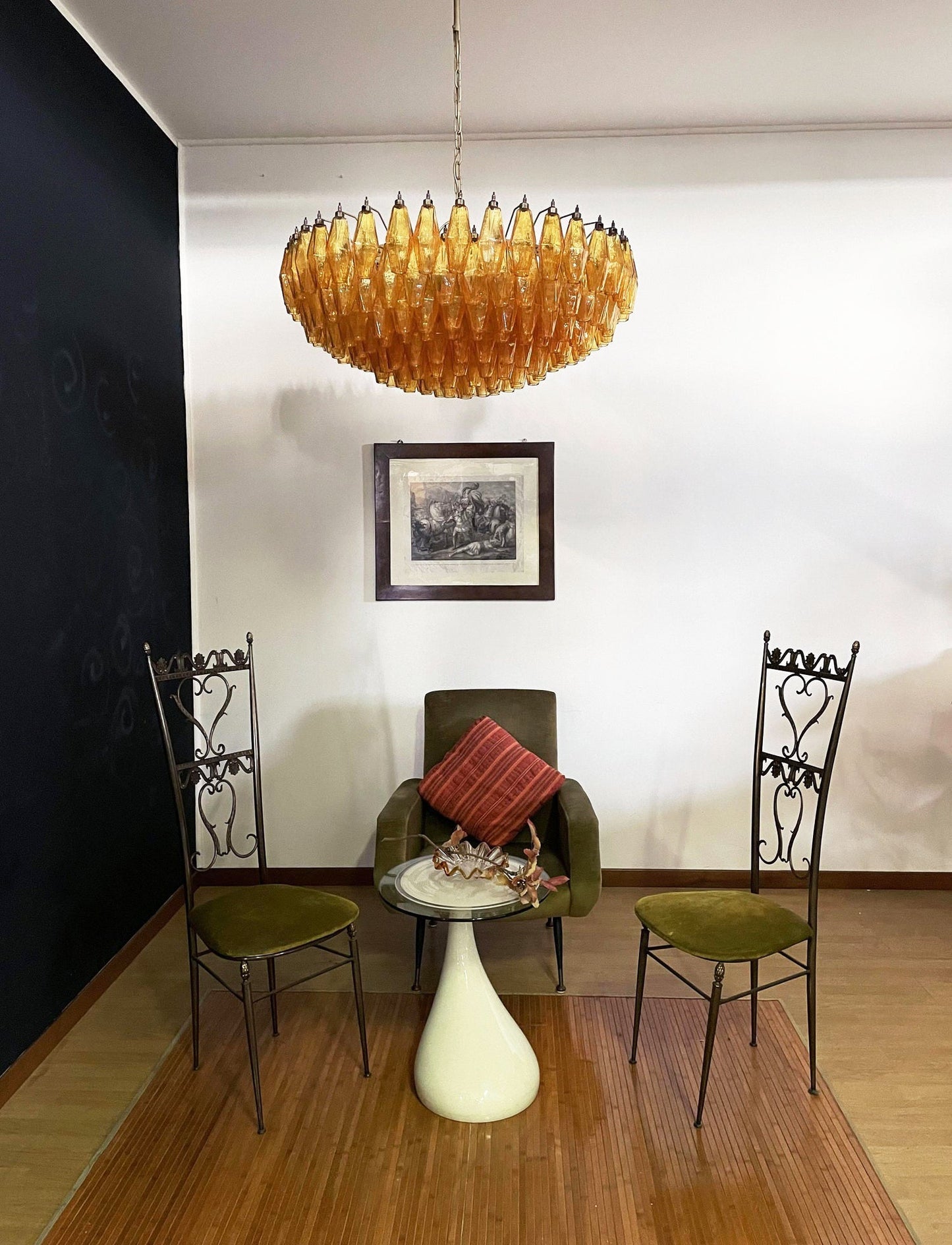 Designer Murano Rhombus Amber Glass Chandelier