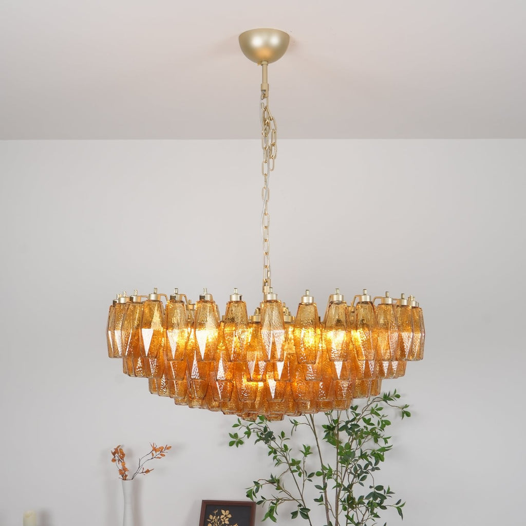 Designer Murano Rhombus Amber Glass Chandelier
