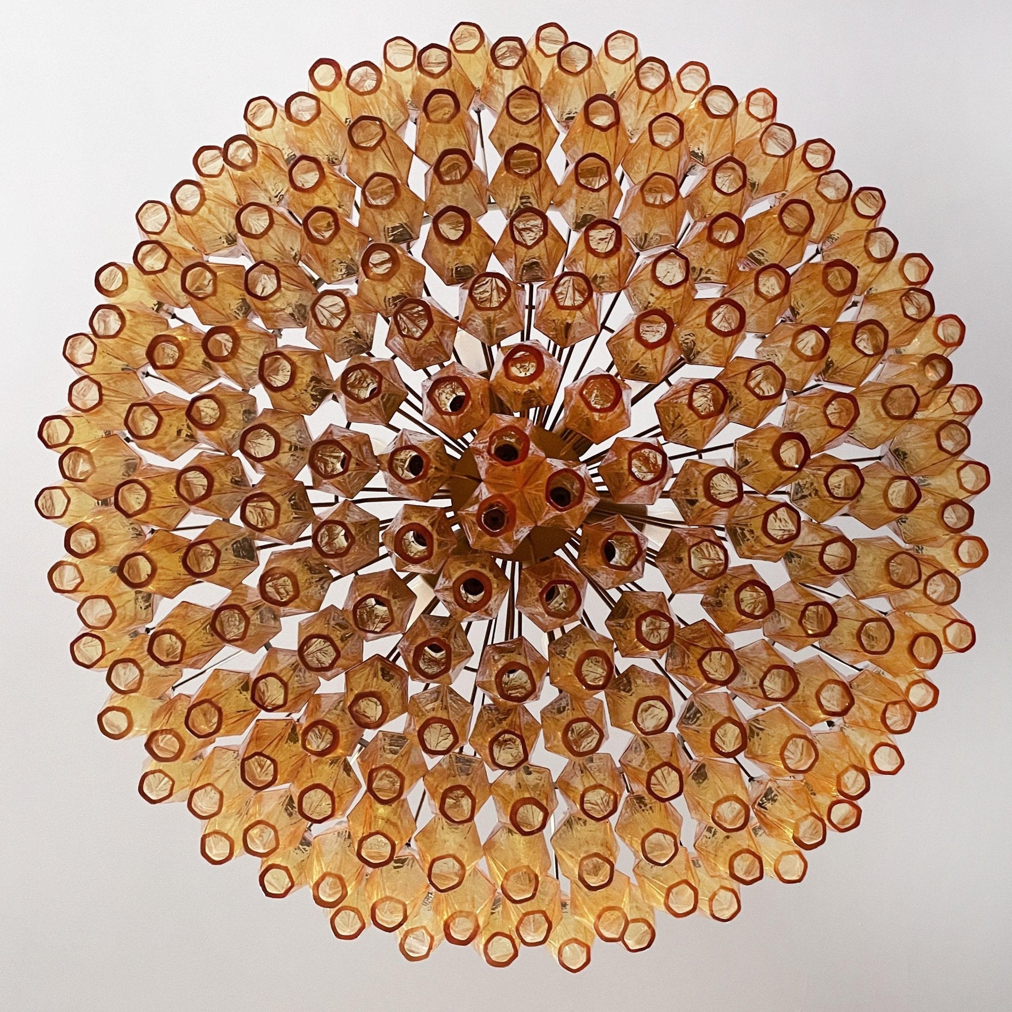 Designer Murano Rhombus Amber Glass Chandelier