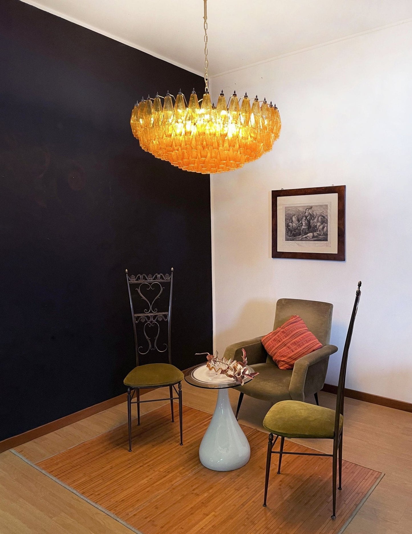 Designer Murano Rhombus Amber Glass Chandelier
