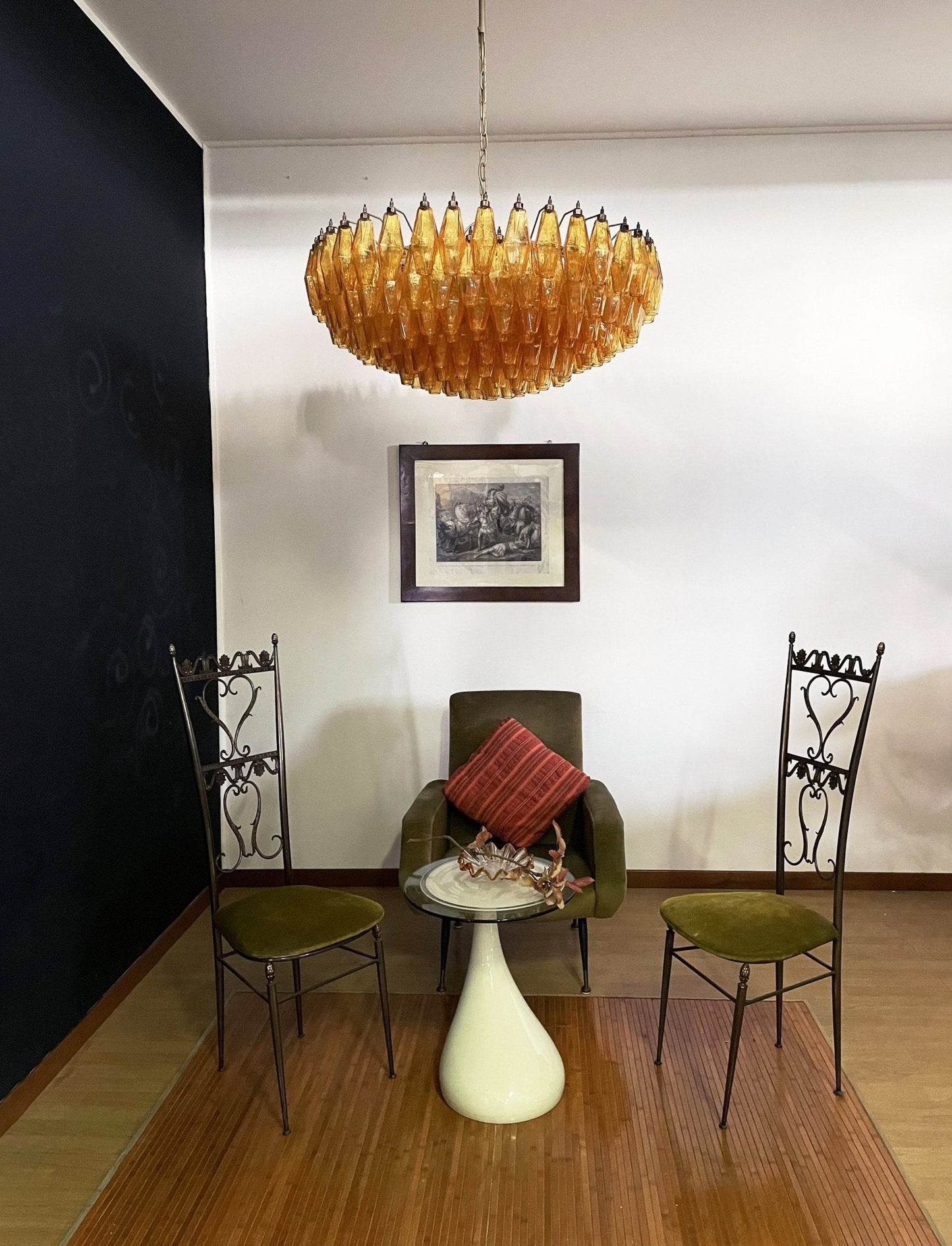 Designer Murano Rhombus Amber Glass Chandelier