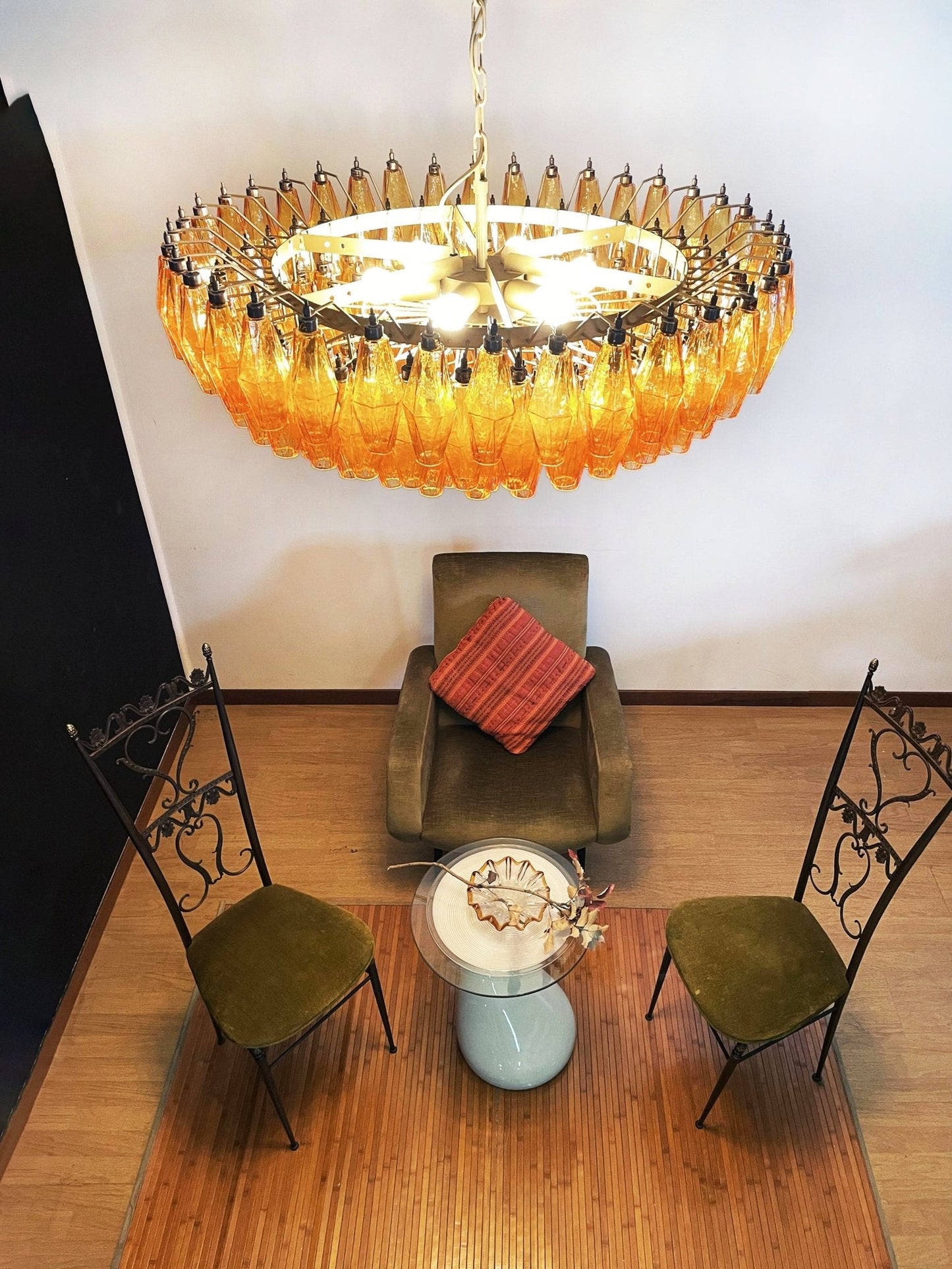 Designer Murano Rhombus Amber Glass Chandelier