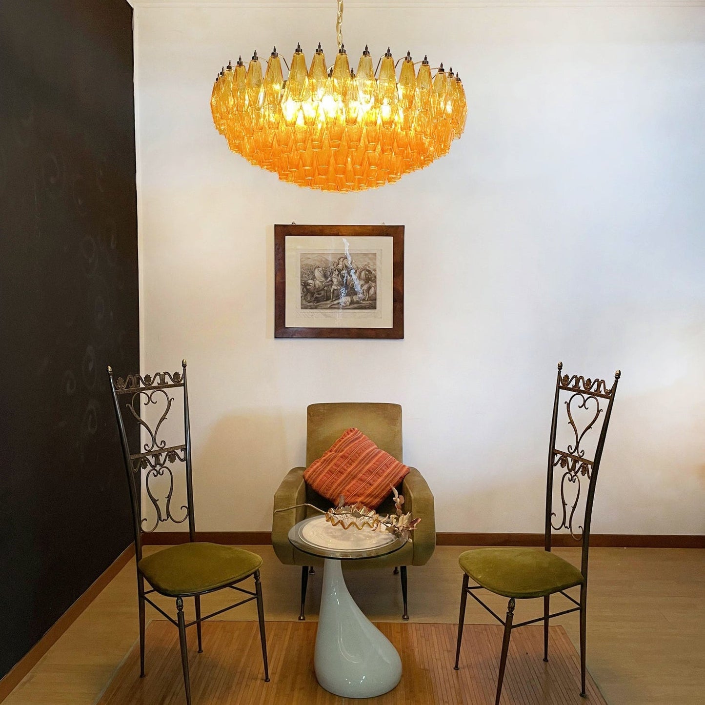 Designer Murano Rhombus Amber Glass Chandelier