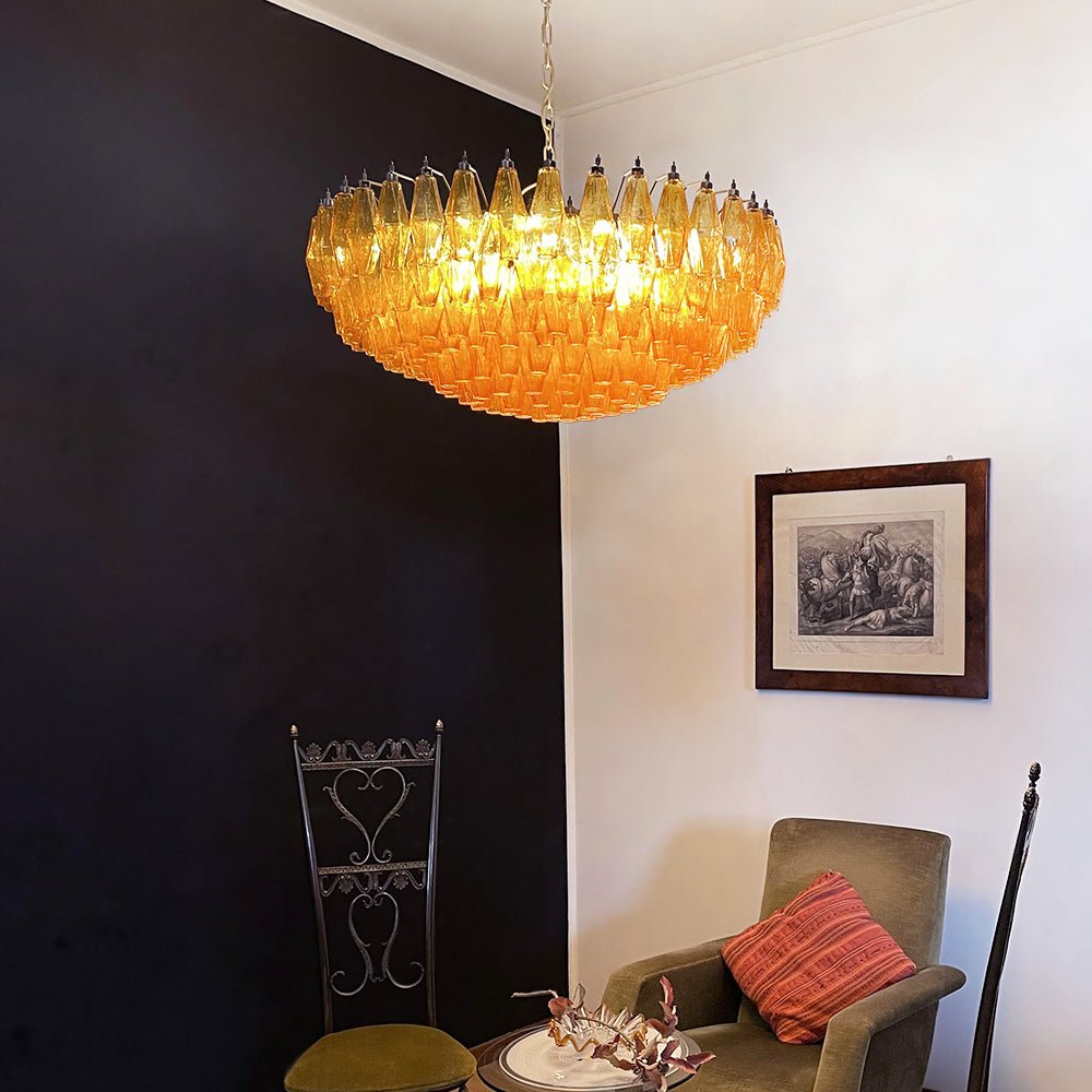 Designer Murano Rhombus Amber Glass Chandelier