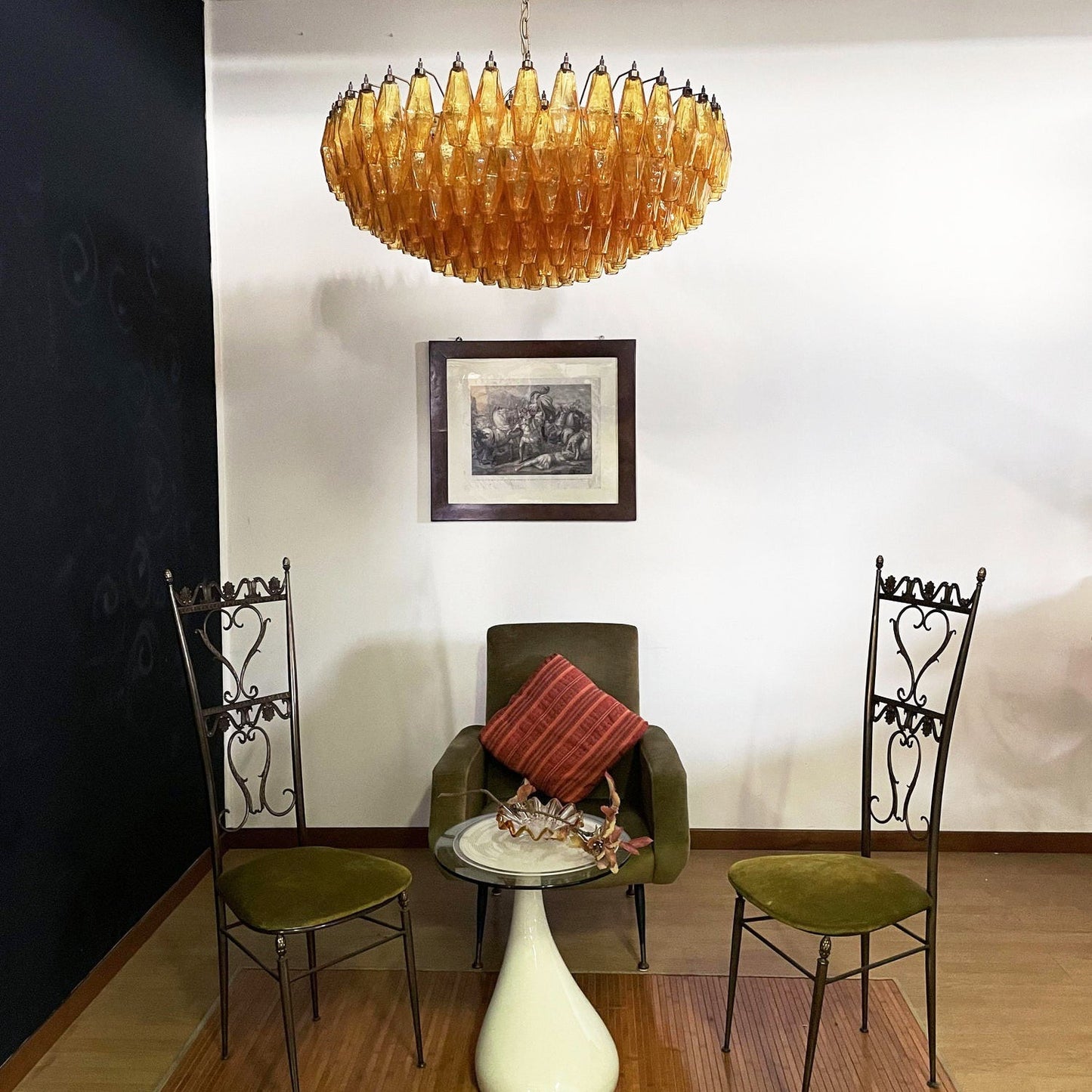 Designer Murano Rhombus Amber Glass Chandelier