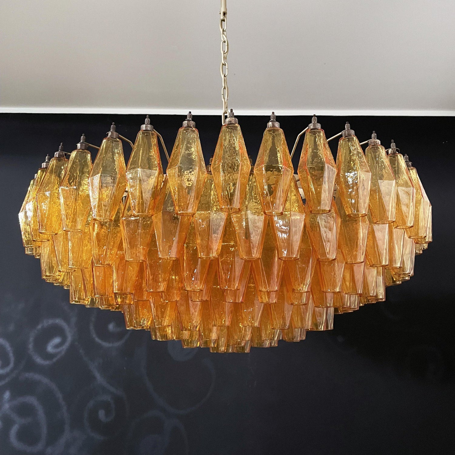 Designer Murano Rhombus Amber Glass Chandelier
