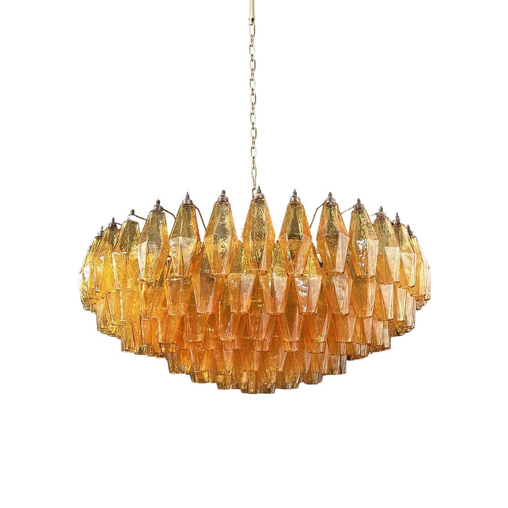 Designer Murano Rhombus Amber Glass Chandelier