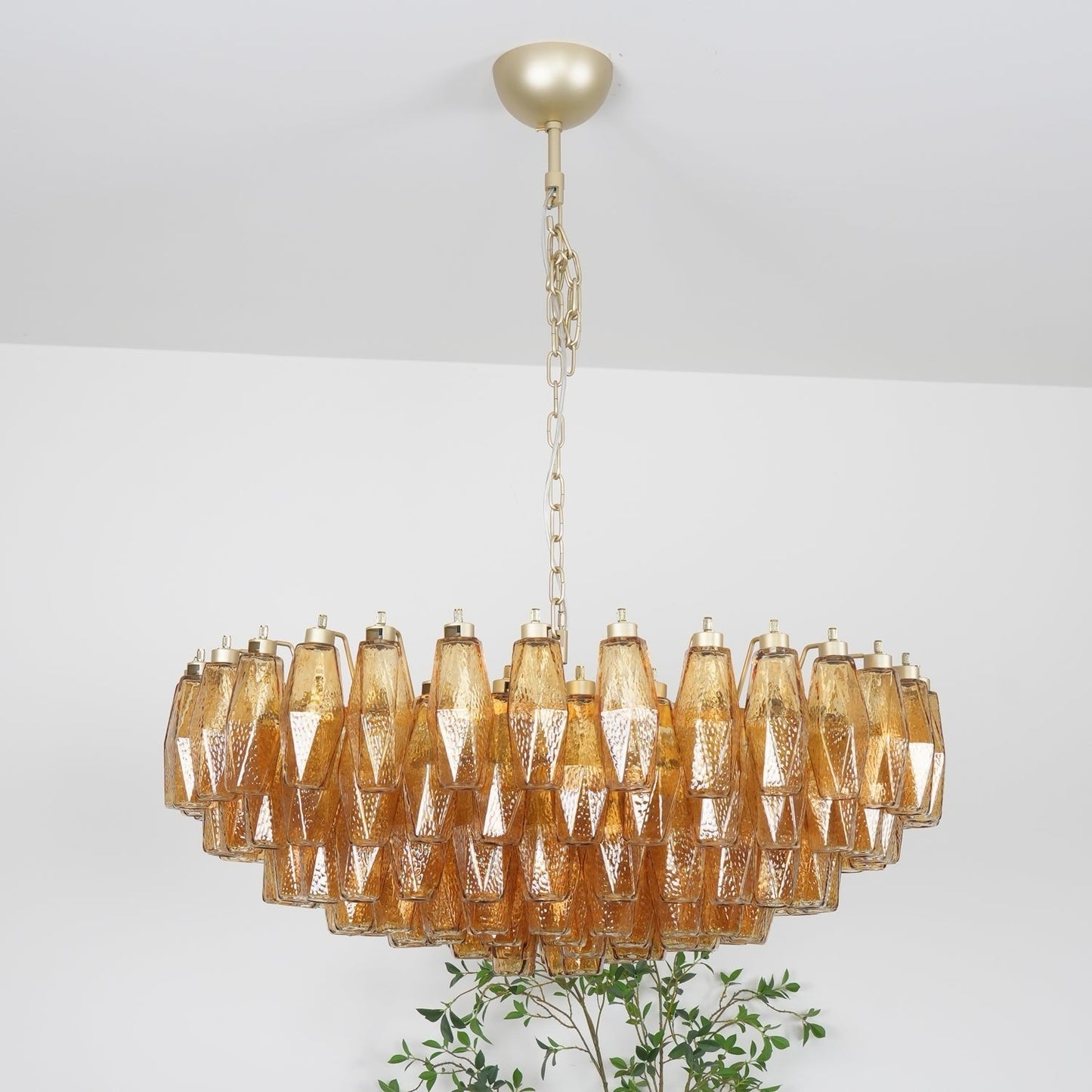 Designer Murano Rhombus Amber Glass Chandelier