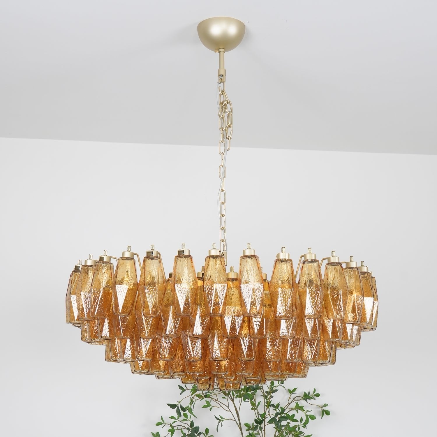 Designer Murano Rhombus Amber Glass Chandelier