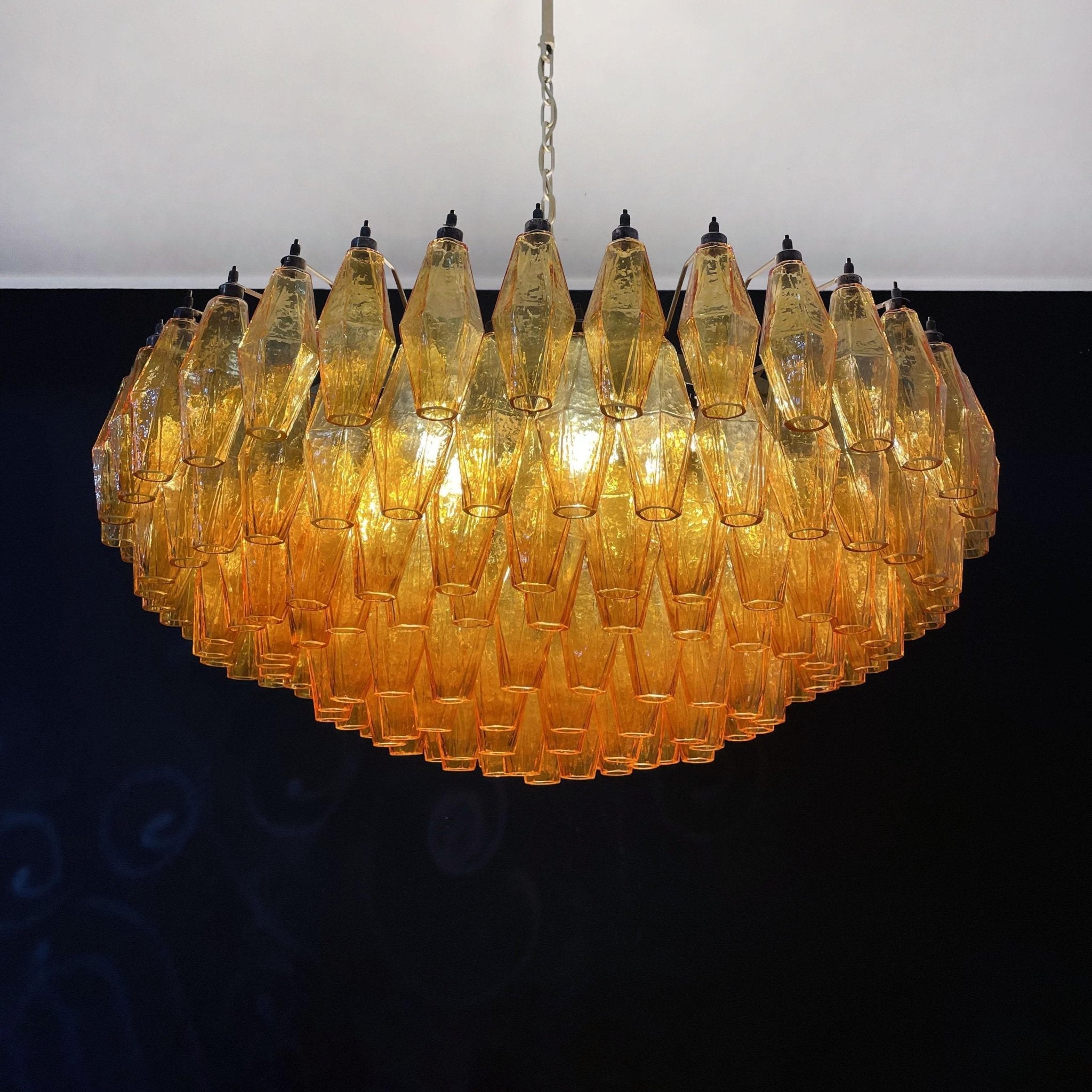 Designer Murano Rhombus Amber Glass Chandelier