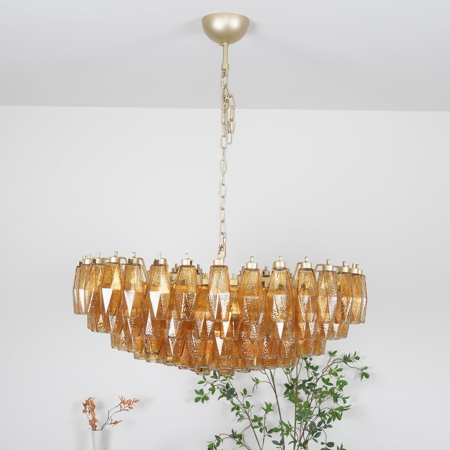 Designer Murano Rhombus Amber Glass Chandelier
