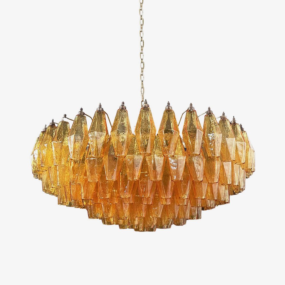 Designer Murano Rhombus Amber Glass Chandelier
