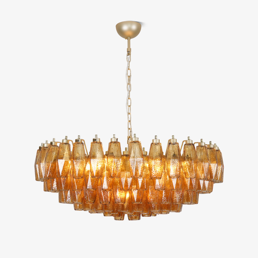 Designer Murano Rhombus Amber Glass Chandelier