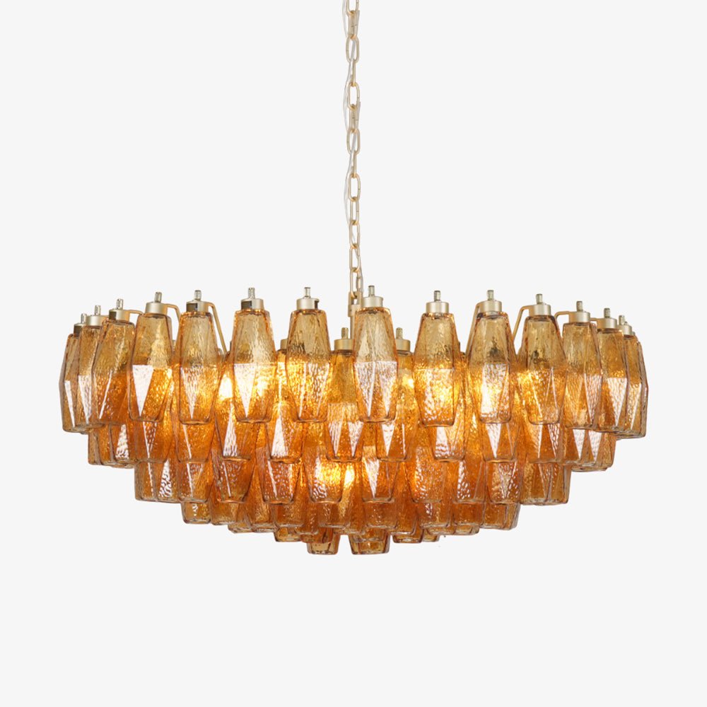 Designer Murano Rhombus Amber Glass Chandelier