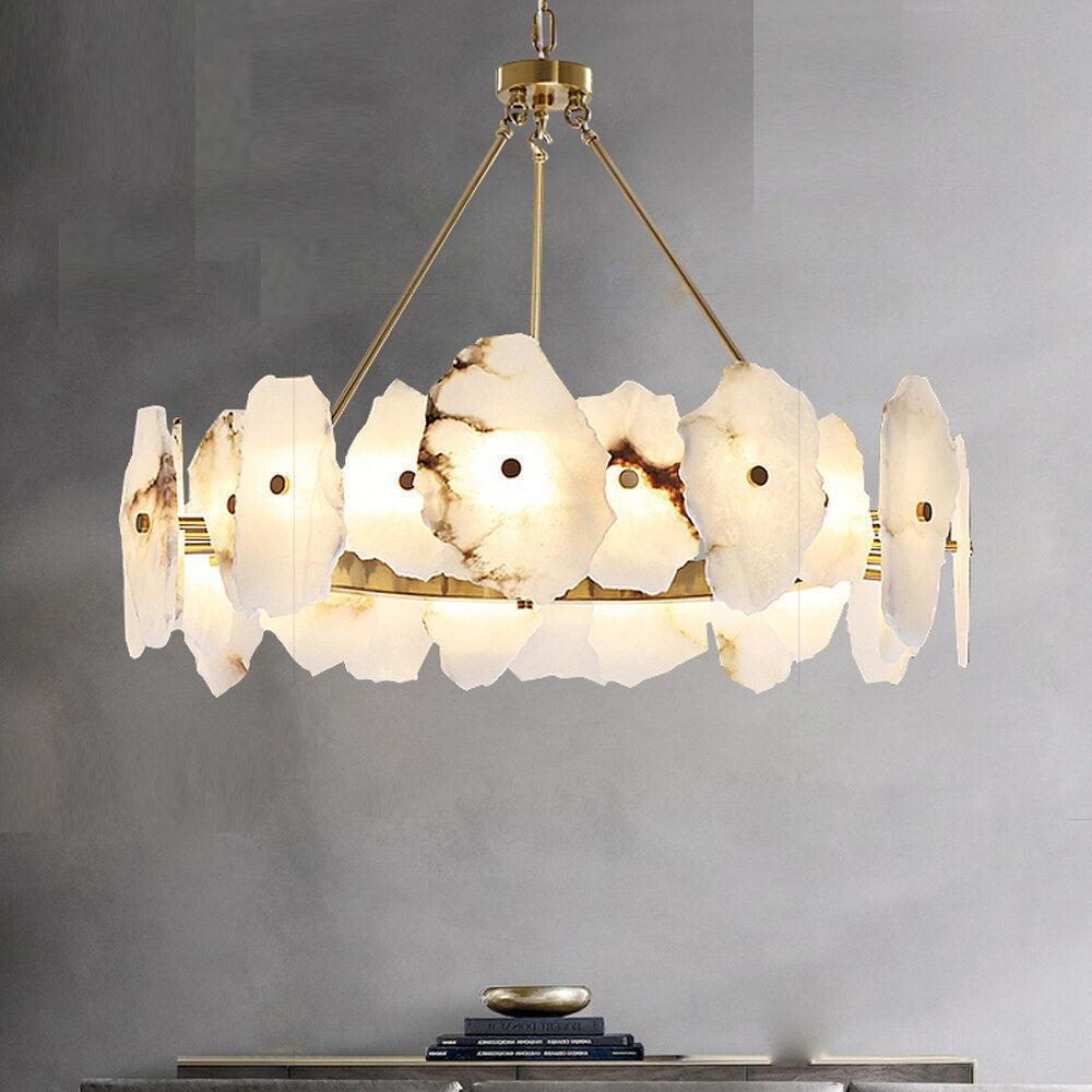 Natural Flake Alabaster Modern Round Chandelier