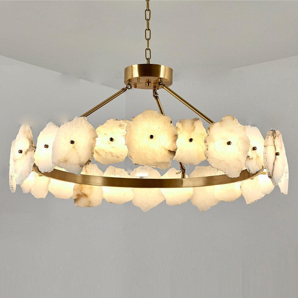 Natural Flake Alabaster Modern Round Chandelier