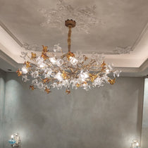Brass Branch Artistic Flower Crystal Chandelier For Dining Room Living Room Kitchen Island