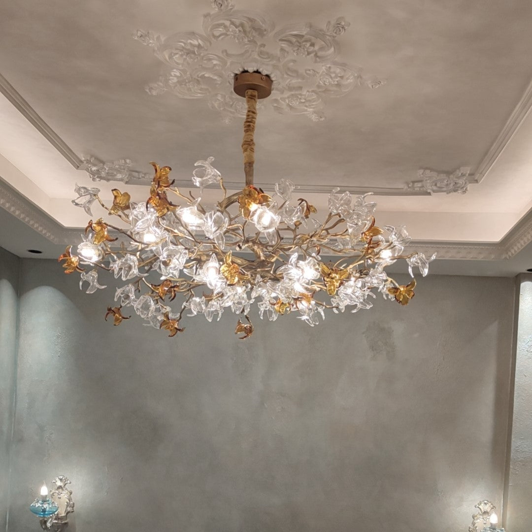Brass Branch Artistic Flower Crystal Chandelier For Dining Room Living Room Kitchen Island