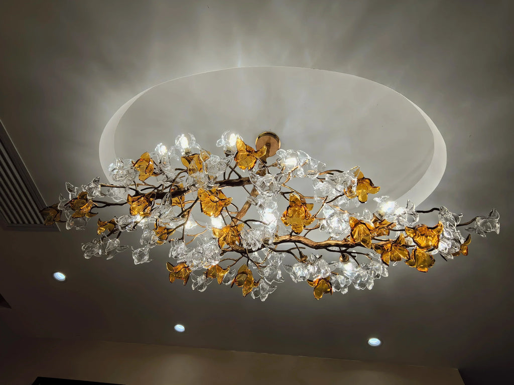 Brass Branch Artistic Flower Crystal Chandelier For Dining Room Living Room Kitchen Island