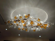 Brass Branch Artistic Flower Crystal Chandelier For Dining Room Living Room Kitchen Island