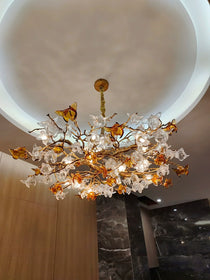 Brass Branch Artistic Flower Crystal Chandelier For Dining Room Living Room Kitchen Island