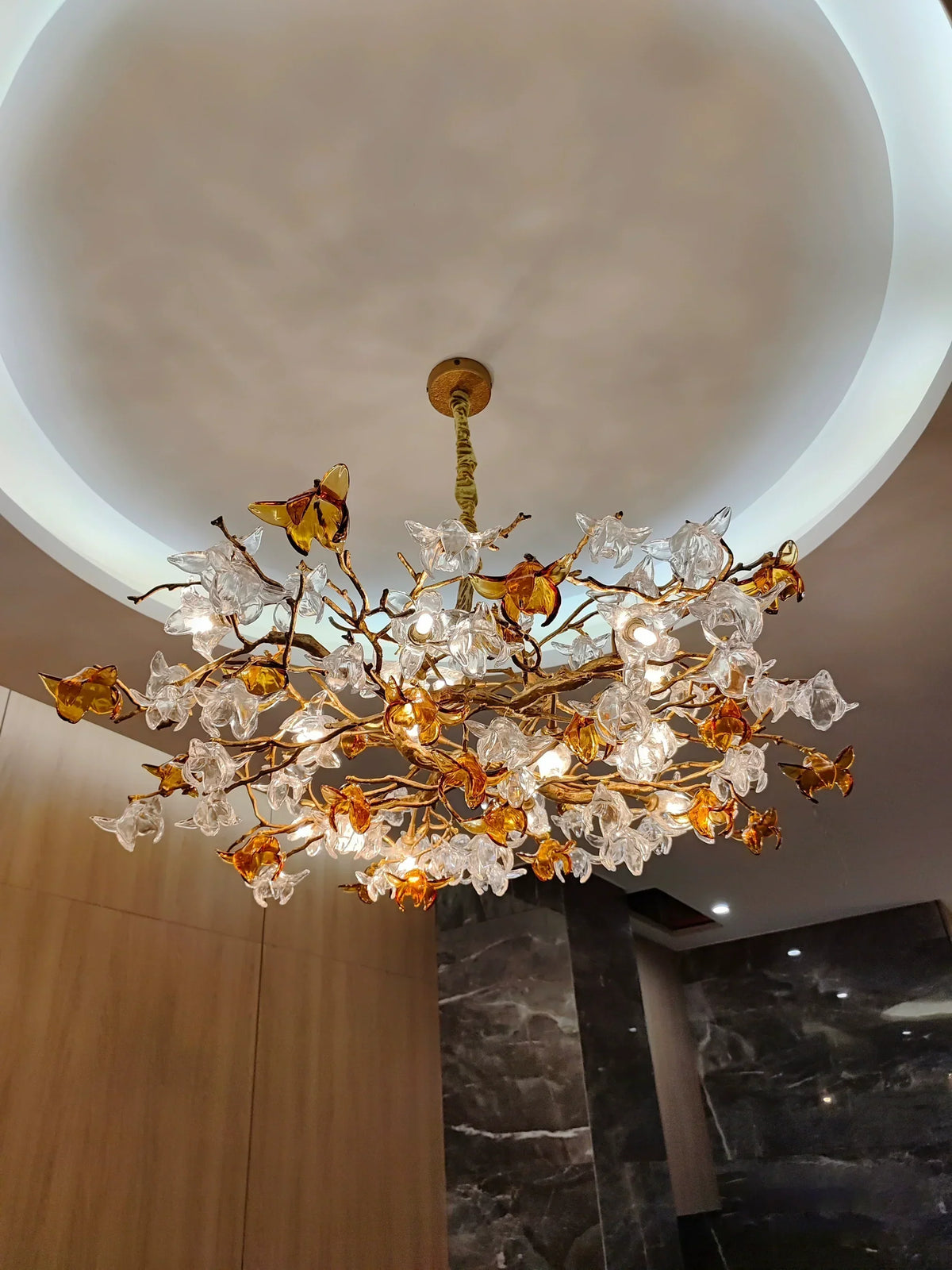 Brass Branch Artistic Flower Crystal Chandelier For Dining Room Living Room Kitchen Island