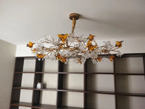 Brass Branch Artistic Flower Crystal Chandelier For Dining Room Living Room Kitchen Island