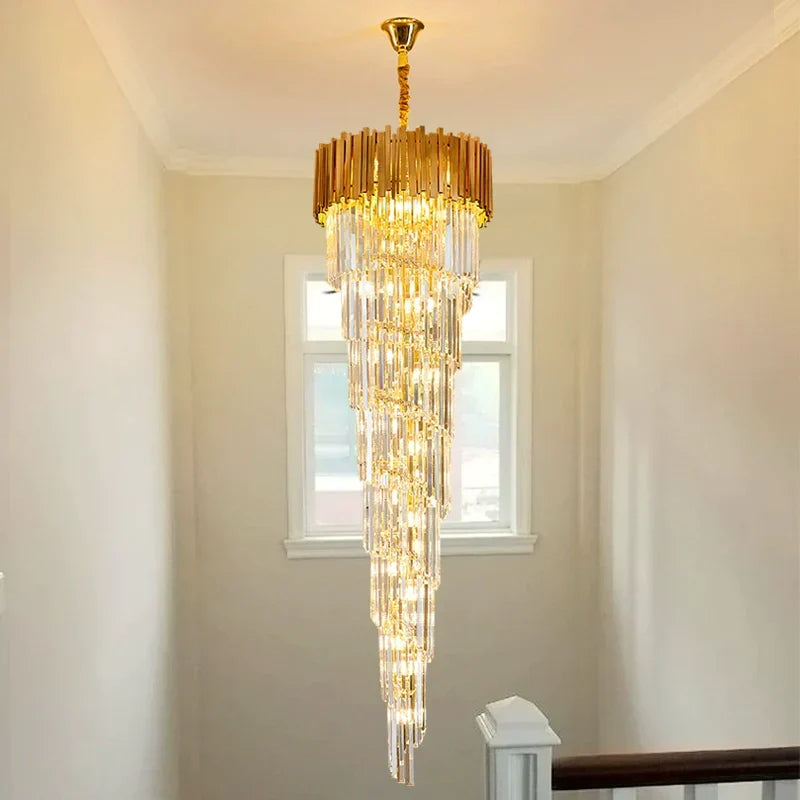 Luxury Gold Spiral Crystal Chandelier for Staircase/Foyer/Entryway Secondary image