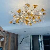 Brass Branch Artistic Flower Crystal Chandelier For Dining Room Living Room Kitchen Island