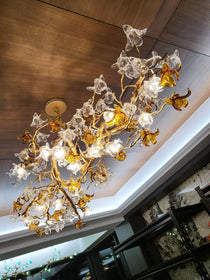 Brass Branch Artistic Flower Crystal Chandelier For Dining Room Living Room Kitchen Island