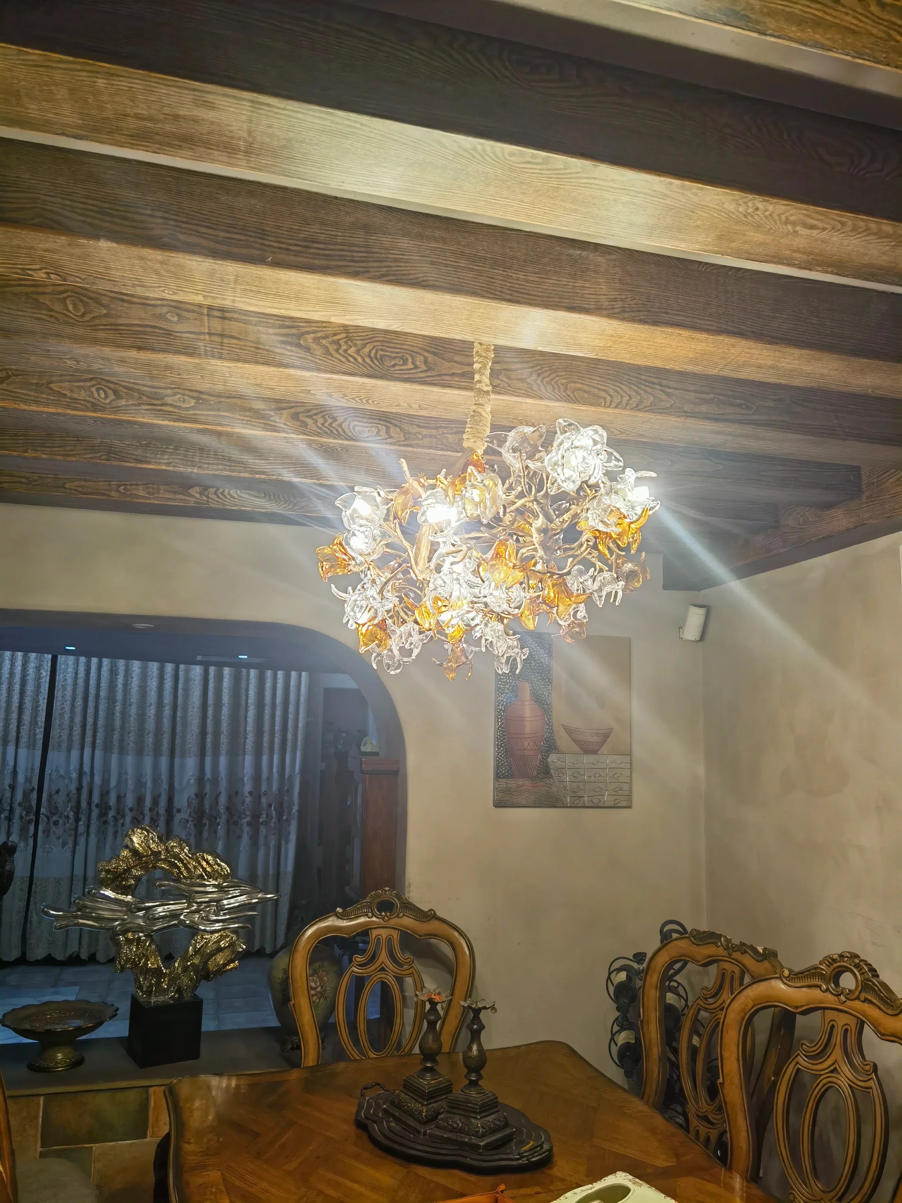 Brass Branch Artistic Flower Crystal Chandelier For Dining Room Living Room Kitchen Island