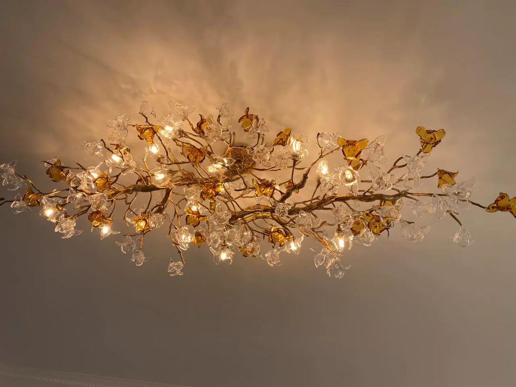 Brass Branch Artistic Flower Crystal Chandelier For Dining Room Living Room Kitchen Island