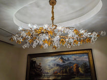Brass Branch Artistic Flower Crystal Chandelier For Dining Room Living Room Kitchen Island