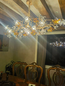Brass Branch Artistic Flower Crystal Chandelier For Dining Room Living Room Kitchen Island
