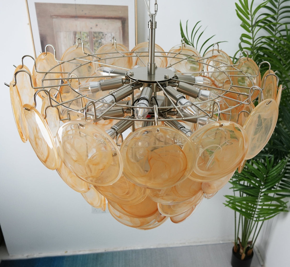 Orange Murano Glass Disc Chandelier