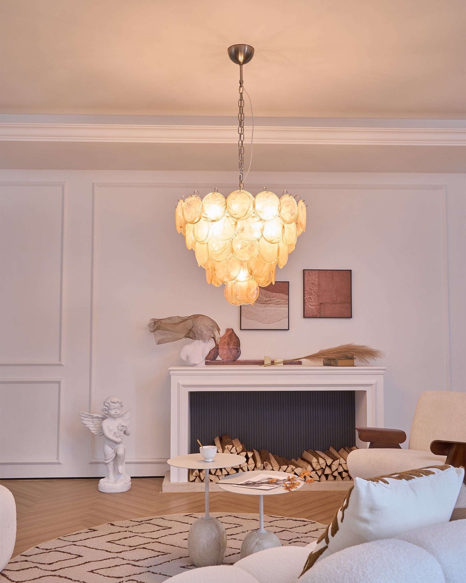 Orange Murano Glass Disc Chandelier