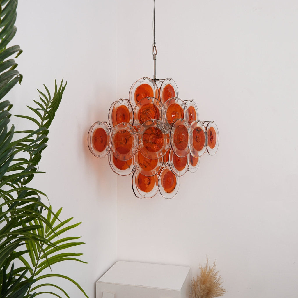 Orange Transparent Murano Glass Disc Chandelier