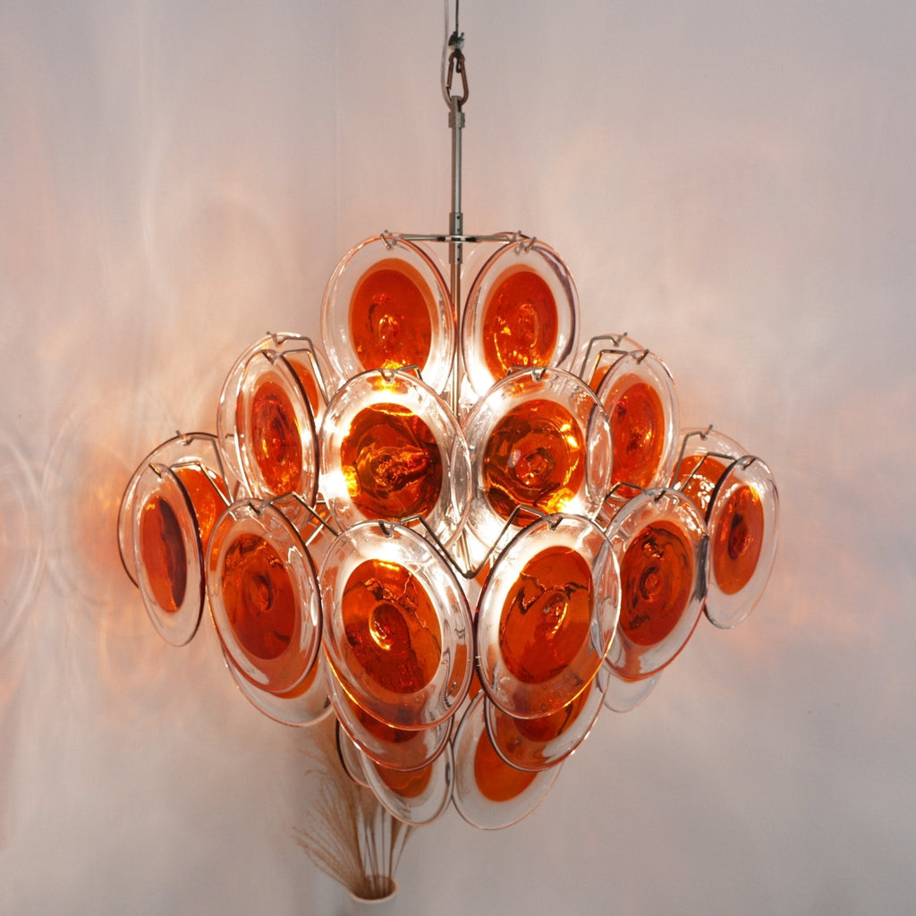 Orange Transparent Murano Glass Disc Chandelier